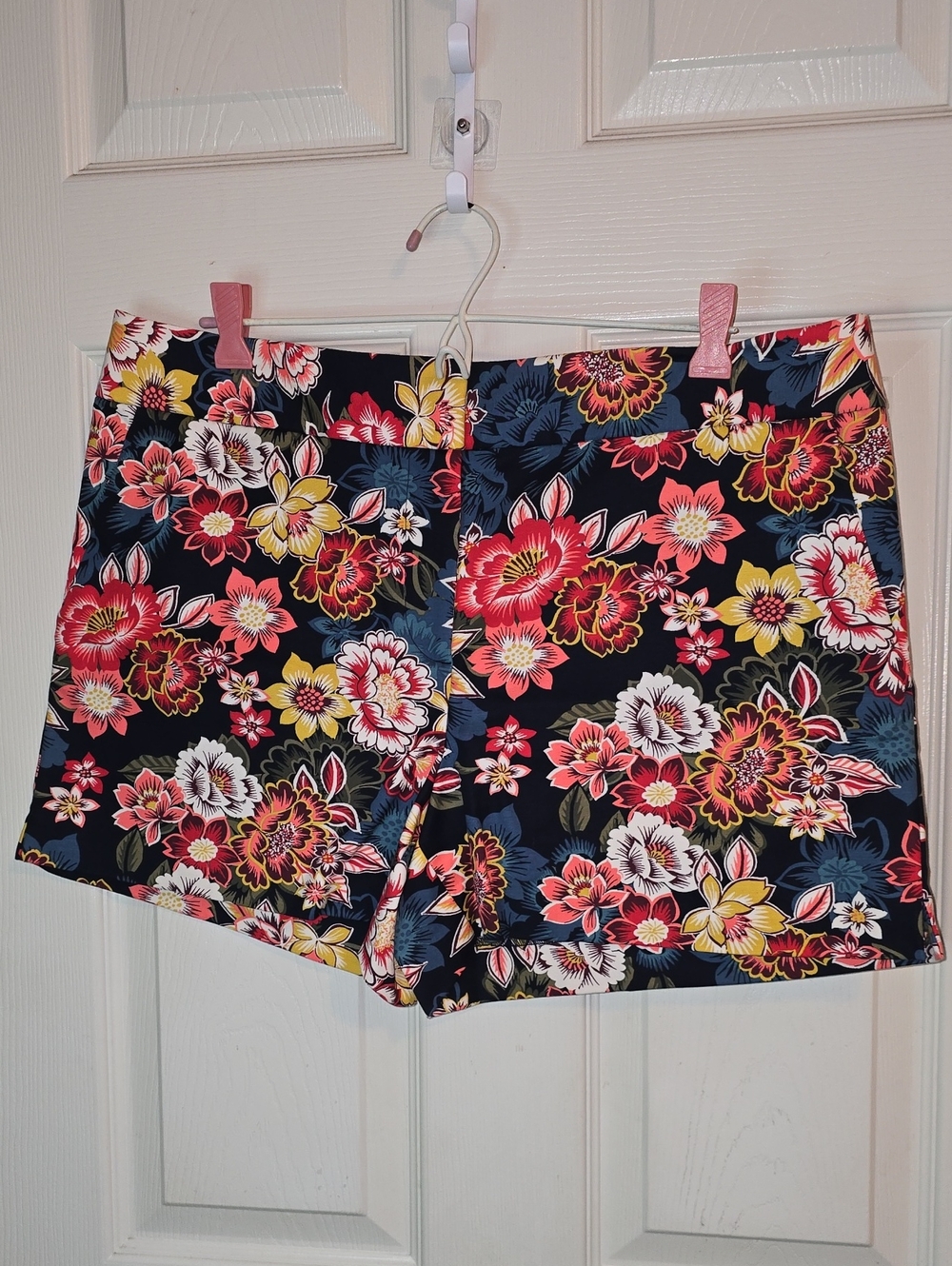 LOFT Navy Floral Bermuda Shorts with Pink, Yellow & White Flowers